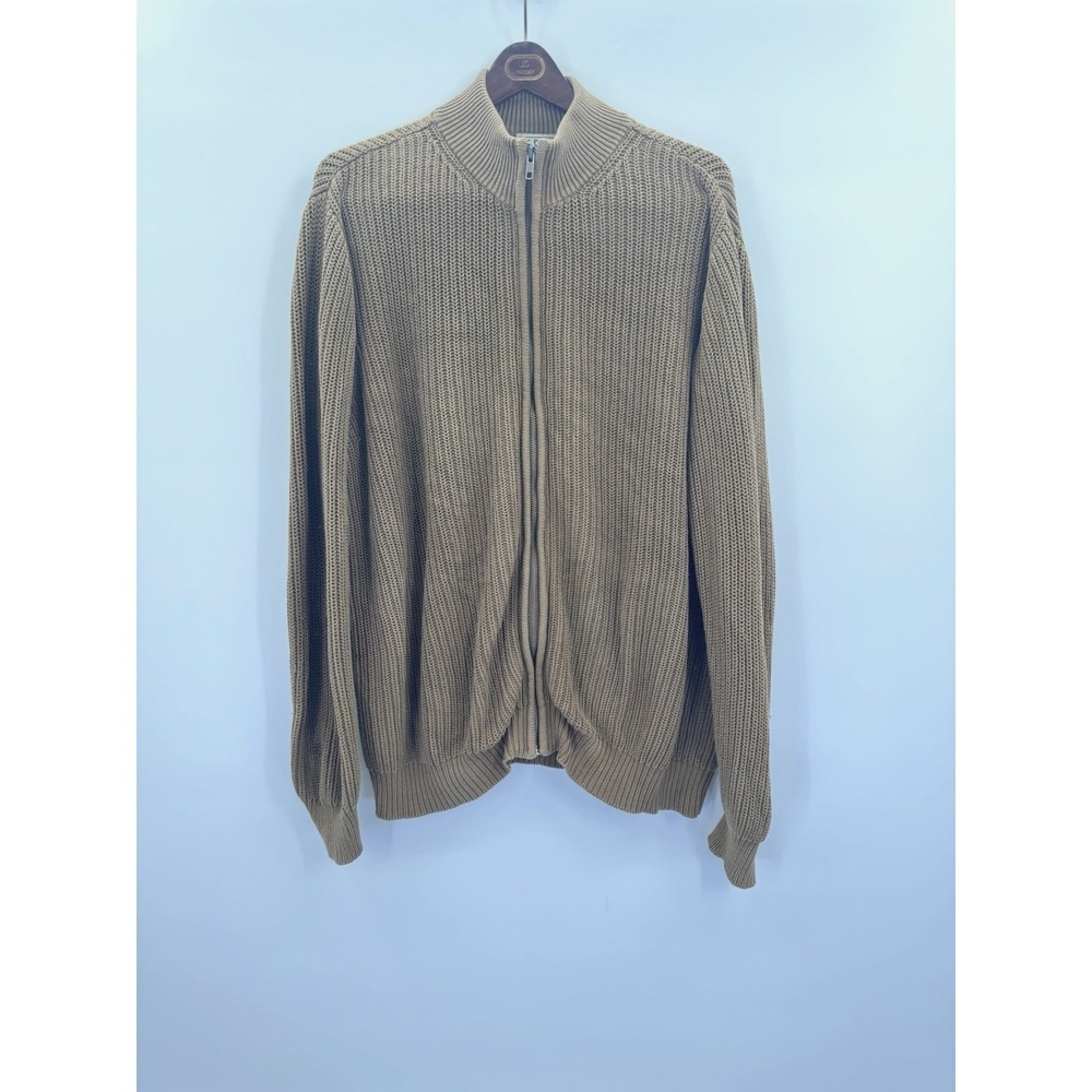 VTG LL Bean Mens XL Mock Neck Full Zip Knit Cardigan Cotton Preppy Fisherman